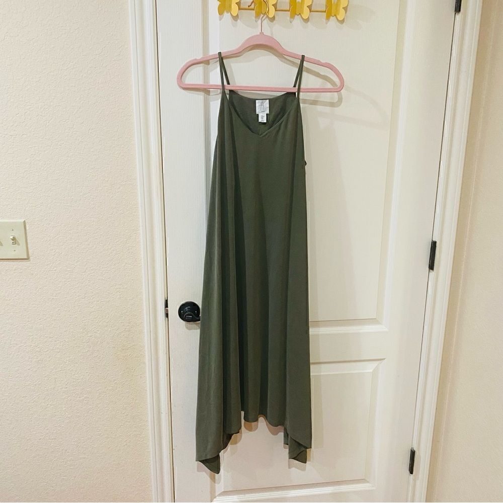 Joie pullover midi swing asymmetrical hem dress size XS army green color